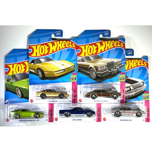 Hot Wheels - 5 Pack Special Bundle - HW: The 80's - Mustang, El Camino, Corvette, Mazda Savanna RX-7, Cadillac Seville, Mint/NrMint - Ships Bubble Wrapped in a Box with Fill