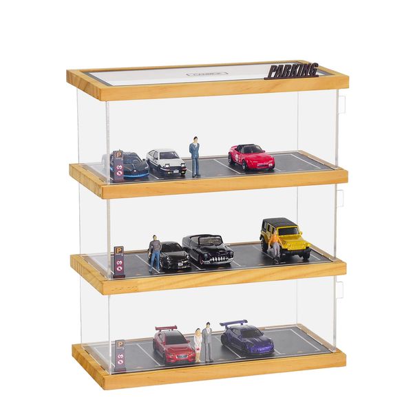 cxiiuui 1/64 Scale Display Case 3-Tiers Diecast Car Garage Display Case 15 Parking Space Model Car Show Case with Acrylic Cover