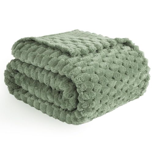 Vessia Flannel Fleece Throw Blanket, 3D Jacquard Sage Green Fuzzy and Warm Blanket for Couch, Sofa, Bed, 300GSM Super Soft Touch Cozy Home Decor for All Seasons (50x40 inches)
