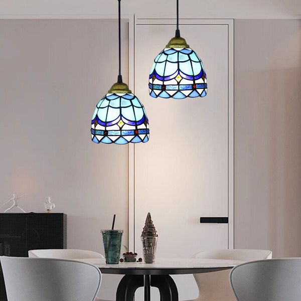 Baroque Stained Glass Pendant Light 1 Cone Shade Ceiling Light Height Adjustable