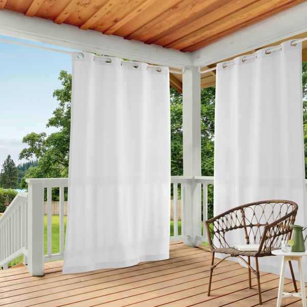 Exclusive Home Cabana Solid Indoor/Outdoor Light Filtering Grommet Top Curtain Panel, 54"x96", Winter White, Set of 2