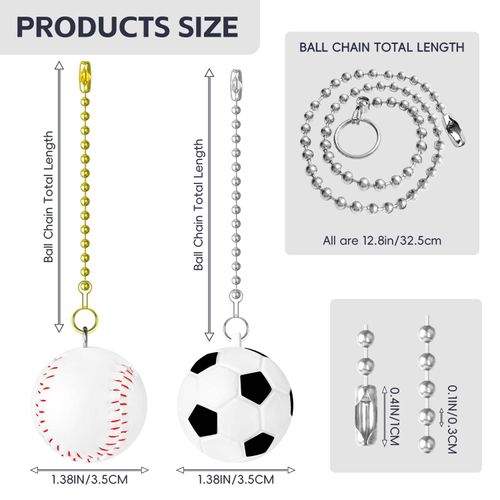 SHIFANQI Ceiling Fan Pull Chain, 2 Pack Baseball & Football Fan Pull Chain Extension,12 Inches Ball Beads Decorative Fan Pull Extenders with Connector for Ceiling Fan Light and Lamp