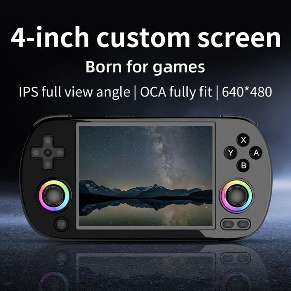 RG40XX H Handheld Game Console, 4" IPS Screen Linux System 3200mAh Battery with RGB Colorful Joystick Lighting, Built in 128G TF Card & 10000 Games, Support WiFi Bluetooth (64G+128G, Black)