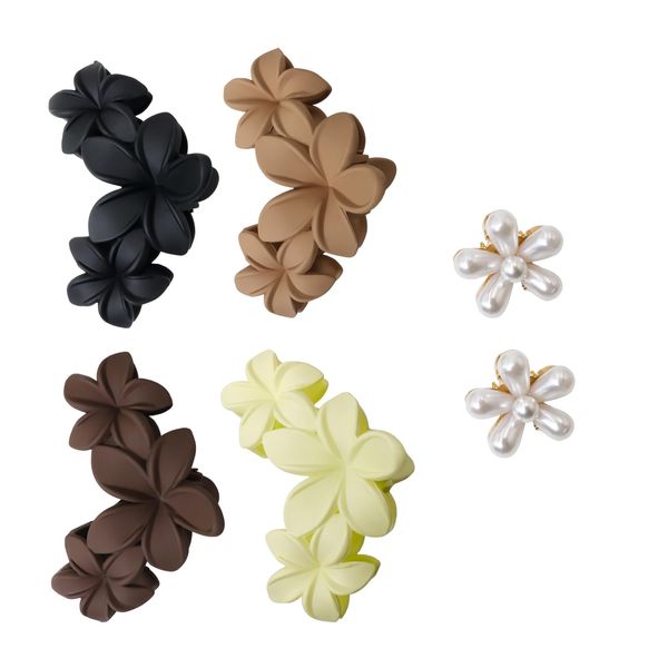 Blume Haarklammer - 4PCS Haar Blume Clip für Frauen Große Haarklammern Matte Niedlich Haarkrallenclips Starken Halt Haar Krallen Haar Zubehör Blumenhaarspangen mit 2 Stück kleinen seitlichen Haarspang