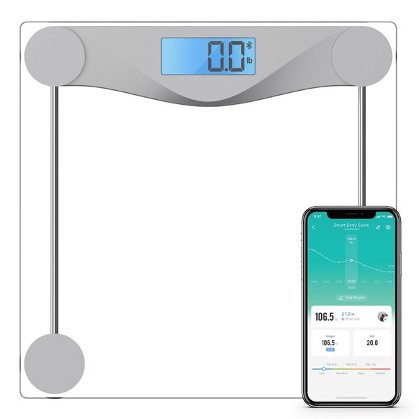 Smart Bathroom Scale with LCD Display - 400 lb Capacity, Glass & Silver