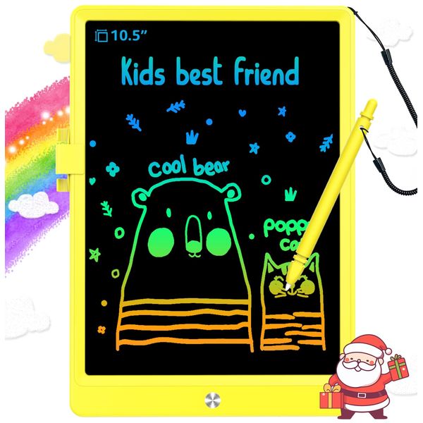 BUKEBU LCD Writing Tablet Doodle Board,10.5 inch Colorful Drawing Pad,Electronic Drawing Tablet, Drawing Pads,Travel Gifts for Kids Ages 3 4 5 6 7 8 Year Old Girls Boys (Yellow)