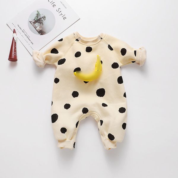 Baby 1pcs Striped & Dot Pattern Long Sleeved Romper Jumpsuit - 66 (3-6M) / Light Yellow