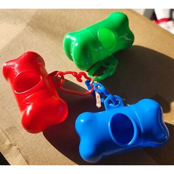 Bone Shape Pet Dog Poop Bag Dispenser Waste Holder 3Pack Red, Green & Blue