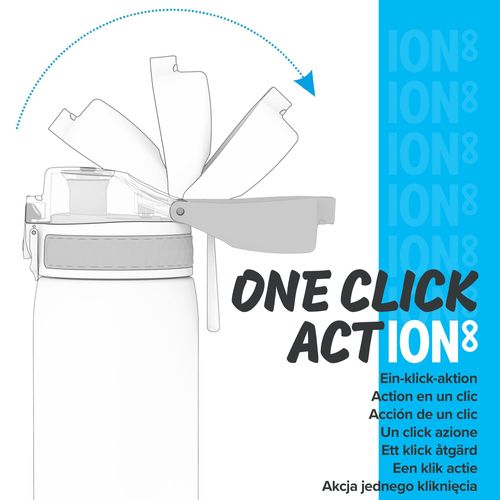 Ion8 Kids Water Bottle, Steel 400ml, Leak Proof, One-Finger Open, Dishwasher Safe, Hygienic Flip Cover, Carry Handle, Spill-free On-The-Go, Durable, Metallic Blue