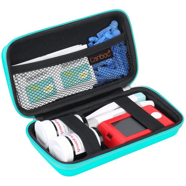 Canboc Diabetic Supplies Case, Carrying Organizer for Glucose Meter, Lancing Device, Blood Sugar Test Strips, Lancets, Insulin Pens, Alcohol Wipe and Other Diabetes Care Accessories, Turquoise