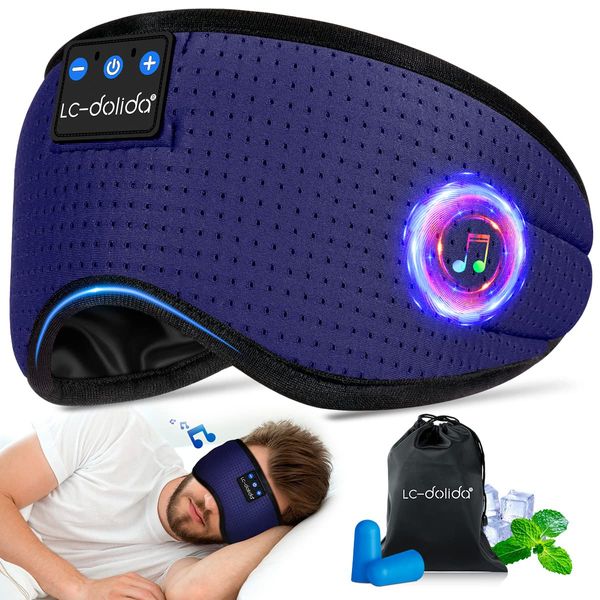 LC-dolida Bluetooth Sleep Mask Headphones for Women Men,100% Blackout 6A Ice Silk Deep Eye Mask Headphones Can Play 14 Hours,Sleep Aids for Adults Eye Covers with Travel Bag & 2 Sleep Earplugs