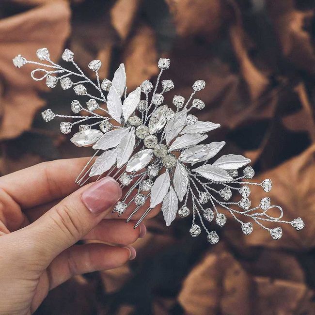 Relandy Blatt Braut Hochzeit Haarkamm Kristall Silber Kopfbedeckung Strass Braut Haarschmuck für Frauen und Mädchen