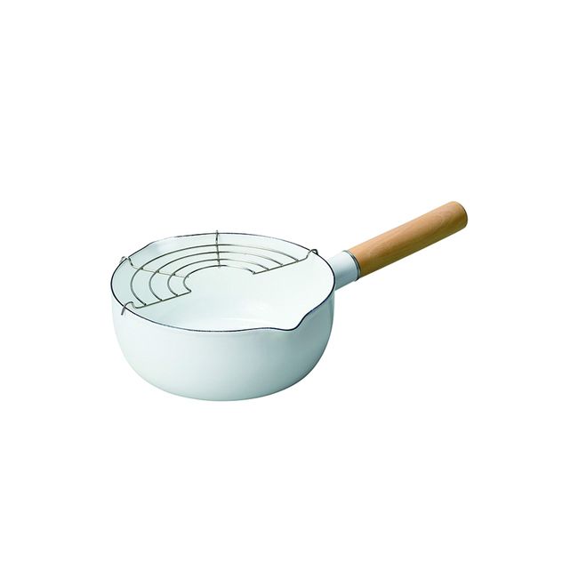 Pearl Metal HB-5420 Tempura Pot, 7.1 inches (18 cm), Enamel, One Handed, Blanc Kitchen