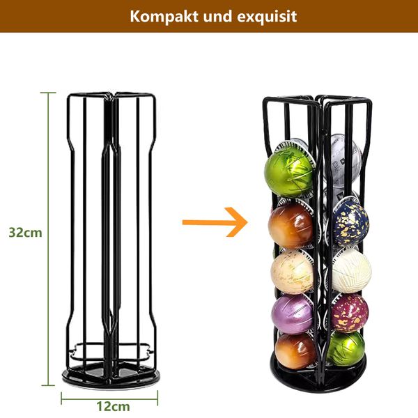 Xfanscafe Vertuo Kapselhalter Drehbar Kapselständer zur Aufbewahrung von Kaffeekapseln,Vertuoline kapselspender für Nespresso-Kapseln (Schwarz 20vetro)