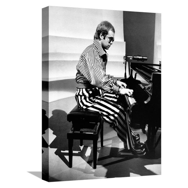ART.COM Stretched Canvas Print Elton John Playing Piano, 12" x 16"