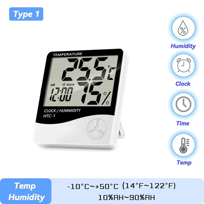 LCD Electronic Digital Temperature Humidity Meter Thermometer Hygrometer  Indoor Outdoor Weather Station Clock HTC-1 HTC-2