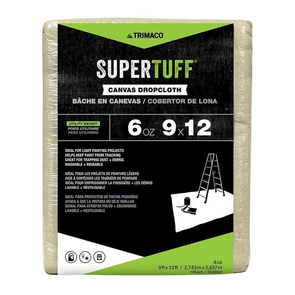 SuperTuff 6 oz Thick Utility Weight Canvas Drop Cloth, 9-feet x 12-feet