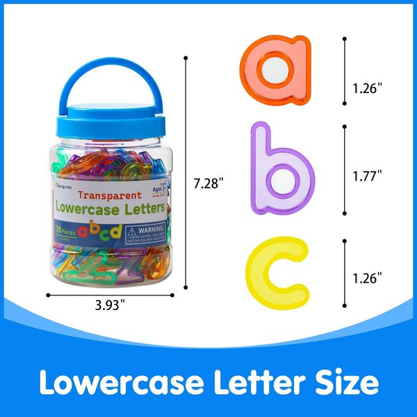 Odoorgames 78 Pcs Translucent Lowercase Letters - Learning Toy for Light Table Accessories and Manipulatives