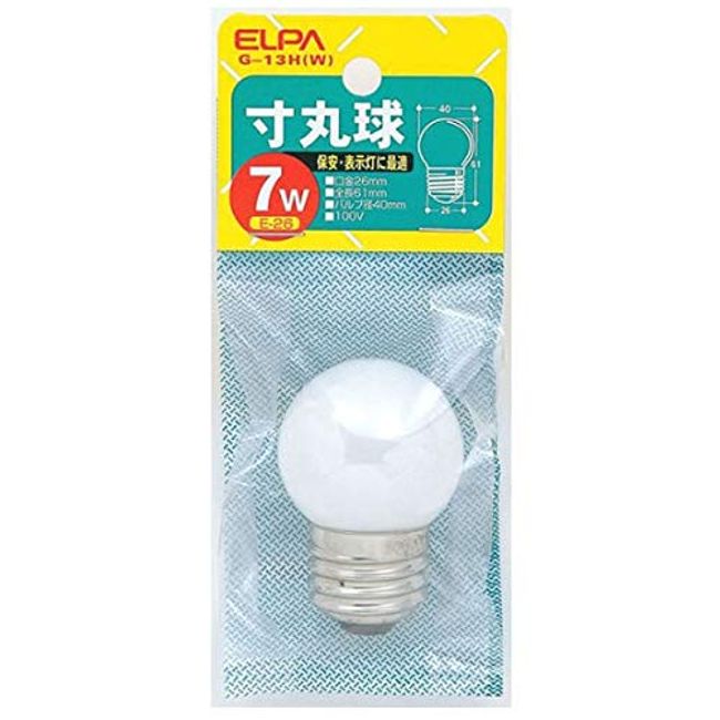 Elpa G-13H(W) E26 110V 7W Round Bulb Lighting