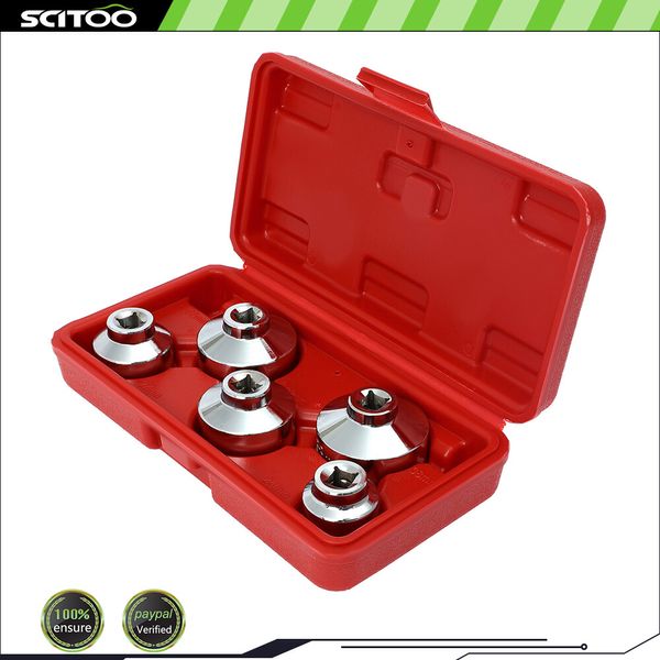 Oil Filter Socket Set 5 pc 3/8" Drive 24,27,32,36,38mm 6pt Remover Wrench