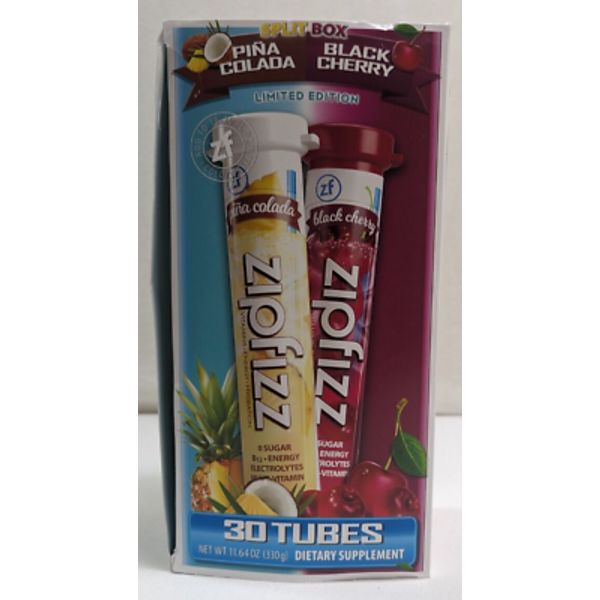 ZipFizz Energy Drink Mix 30 Tubes 15x Pina Colada 15x Black Cherry Exp 05/2025