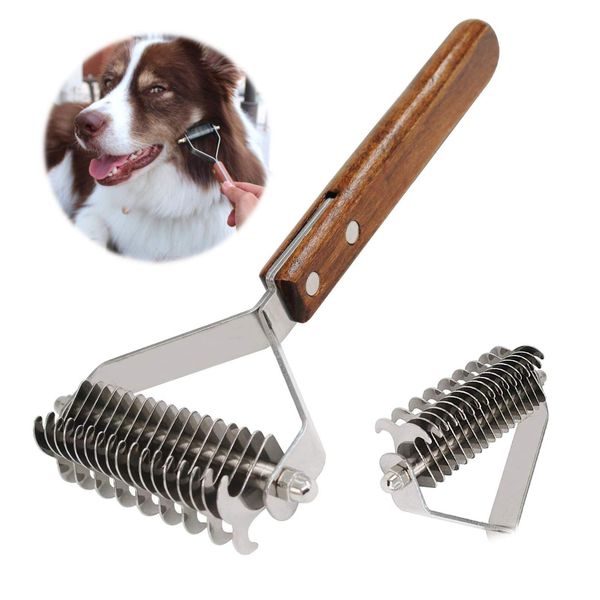 AIDIYA Coat King Rake Pet Undercoat Rake Dog Dematting Comb Pet Grooming Brush Deshedding Tool 17+9 Double Sided Teeth Undercoat Rake (DUAL)