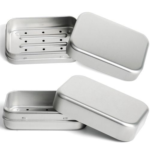 2PCS Aluminum Travel Soap Container with Lid Self Draining Soap Dish Metal Storage Rack,Portability Moisture Resistant Metal Soap Holder Home or Travel