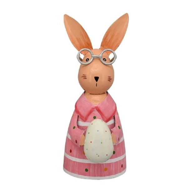 ETC fröhlich bunter Zaunhocker Hase mit Brille und Ei Metall bemalt grün weiß pink (pink)