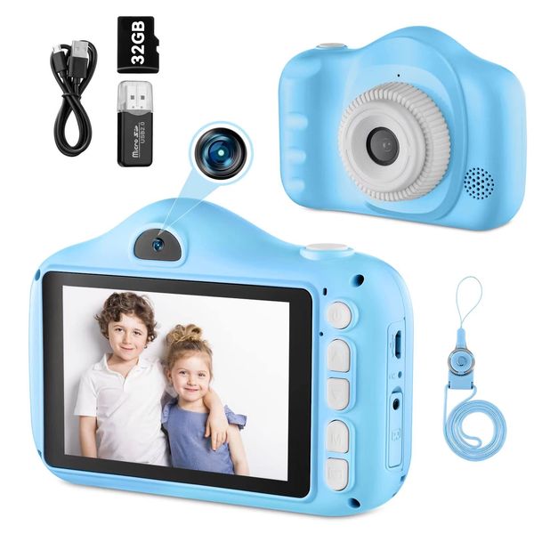 Fyinuosu Kids Camera for Girls Boys, 3.5" Kids Toys Digital Camera for 3 4 5 6 7 8 Years Old, 1080P Toddler Video Cameras for Age 3-8, Christmas Birthday Gifts for Kids, 32GB SD Card Blue