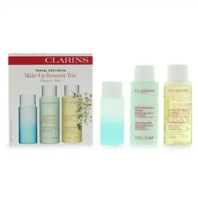 NEW SEALED, Clarins Make-Up Remover Travel Trio 3-Piece Set