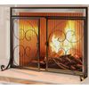 Flat Fireplace Screen with Hinged Doors Handcrafted Wrought Iron Classical Scrol