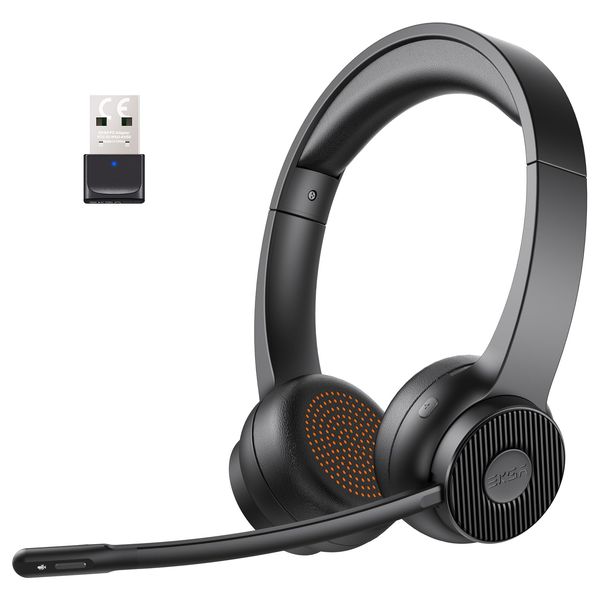 EKSA Bluetooth 5.2 Headset mit Mikrofon, Wireless Headset & USB Dongle [Bis zu 55 Stdn & 15 Meter Reichweite] Kopfhörer Kabellos mit AI Noise Cancelling Mic für PC Skype Zoom Laptop BüroTelefon