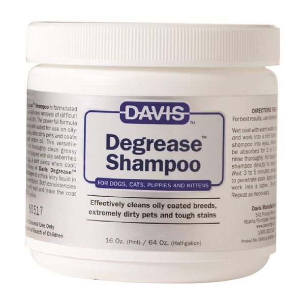 Davis Degrease Shampoo Cleans Oily Coats, Very Dirty Pets, Tough Stains, 16 oz