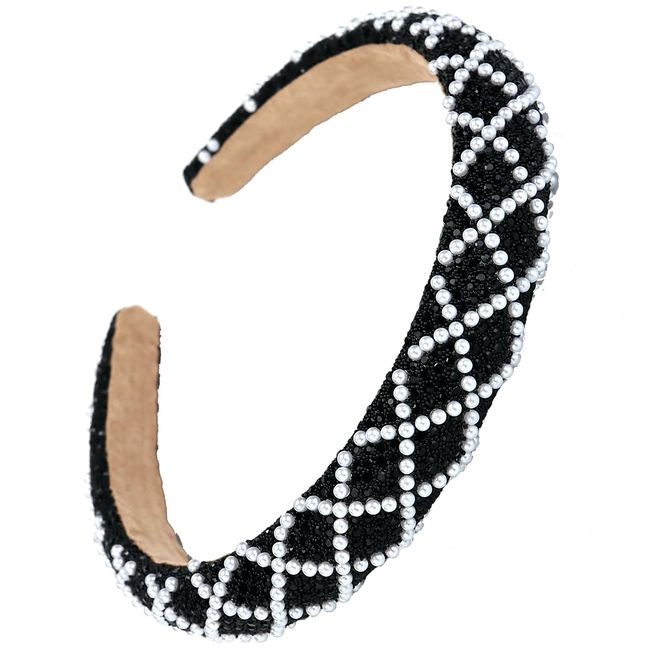 NARUNING 1Pcs Fashion Ladies Crystal Hair Hoop, Rhinestone Pearl headband, Padded Headbands, for Women and Girls (Black)