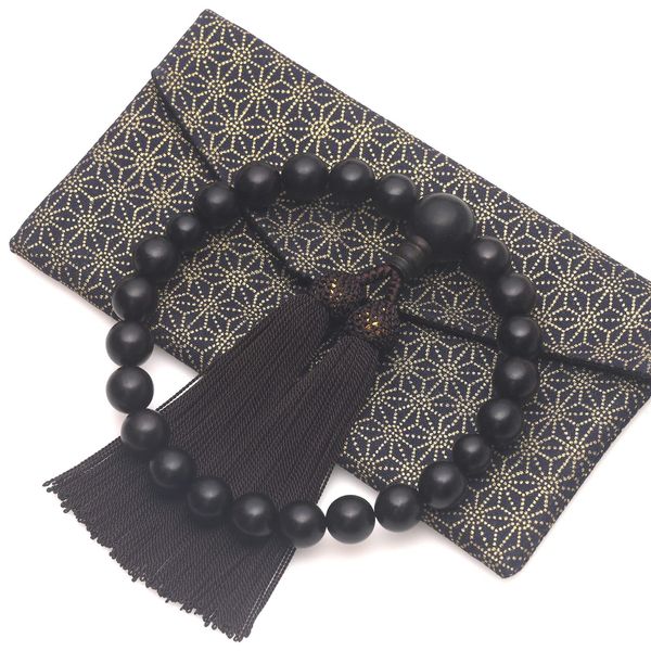 Tsuun Prayer Beads for Men, Banded Ebony, Funeral, Funeral, Vigory, Short Ceremony, Prayer Bag Included, Can be Used in All Sects... (Dark Brown)