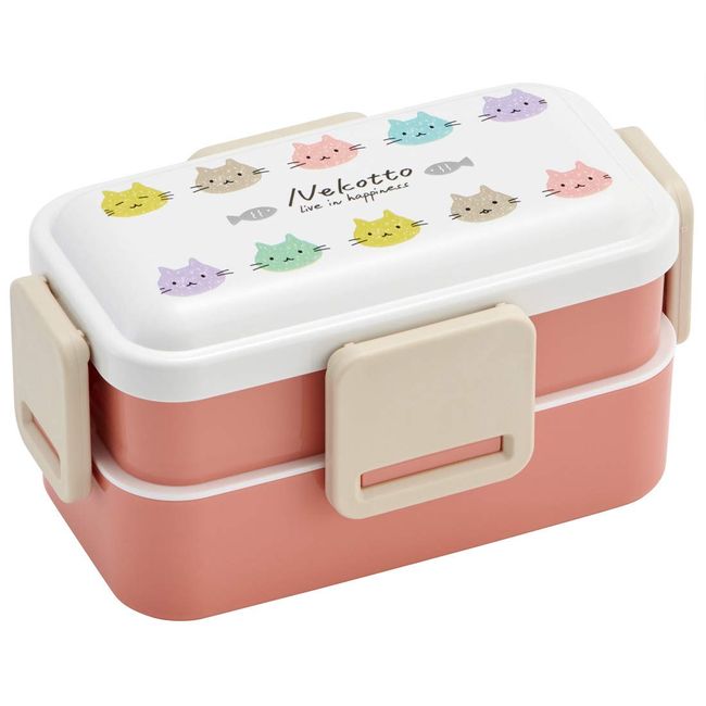 Skater PFLW4AG Ag+ Antibacterial Fluffy 2-Tier Lunch Box, 20.3 fl oz (600 ml), Nekotto, Colorful, Made in Japan