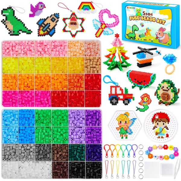 CGBOOM Bügelperlen Set, 5200 Bügelperlen 5 MM Bügelperlen groß Steckperlen mit Bügelperlen Platten Komplette Bügelperlen Set Weihnachten Geburtstag Geschenk für Kinder