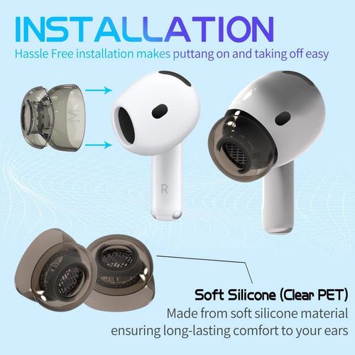 Replacement Ear Tips for Airpods 4/Airpods 3, with Noise Reduction Hole, TPE Material Non-Slip, Replacement Earphone earplugs Soft Cover for Airpods 4 with Portable Storage Box (Transparent Black, S)