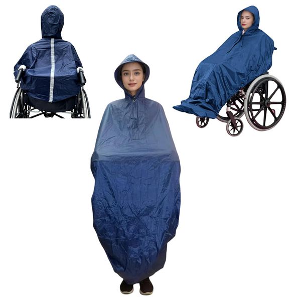 Fonakei Wasserdichter Rollstuhl Regencape, Regenponcho Für Rollstuhlfahrer, Elastischer Rock, Rollstuhlzubehör, Mac Ohne Ärmel, Maschinenwaschbar, Universalgröße, Marineblau