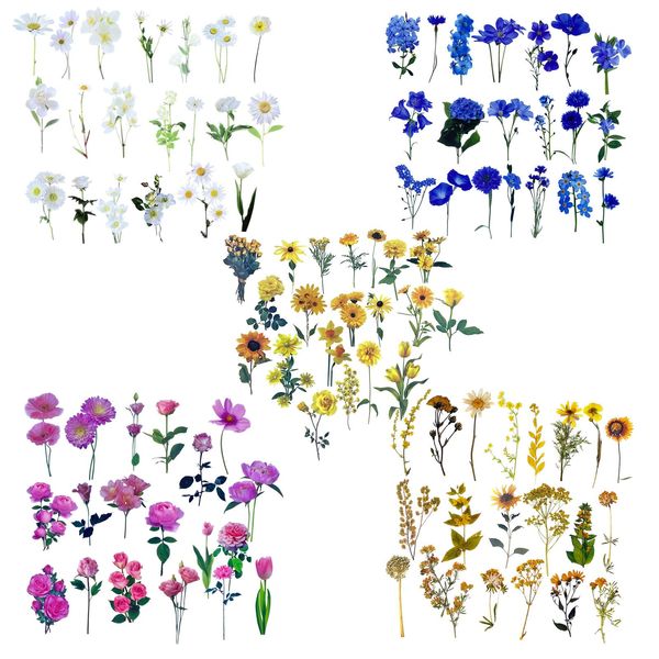 Blumen Scrapbooking Aufkleber, Transparente Pflanzen Aufkleber, Wasserfeste Sticker Blumen, Transparente PET Aufkleber Blumen, Bunte Sticker Aesthetic, Sticker Fotoalbum für DIY Wasserflaschen