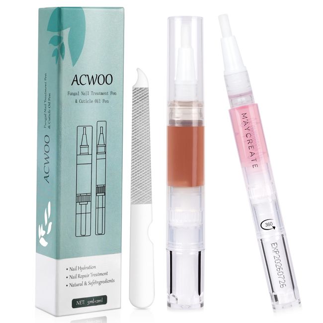 ACWOO Fungal Nail Treatment Pen, 3PCS Anti Fungal Nail Treatment Set with H-Nail Fungus Pen+Cuticle Oil Pen+Nail File, Natural Plant Ingredients Effectively Treat, Repair & Prevent Fungal Nail