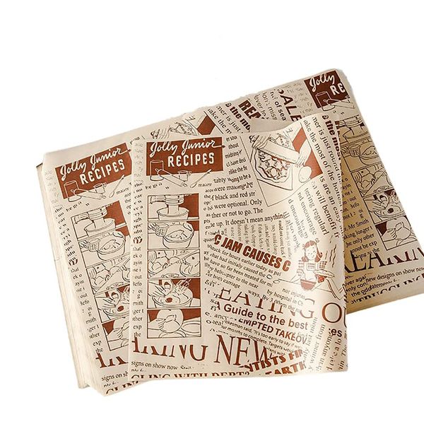 Cooking Paper, Value Set, Wax Paper, Baking Sheet, French Pattern, Fashionable Wrapping Paper, Candy Sheets, Sandwich Wrapping Paper, Baking, Cooking, Fun (50 Sheets) Cowhide Colored English Newspaper