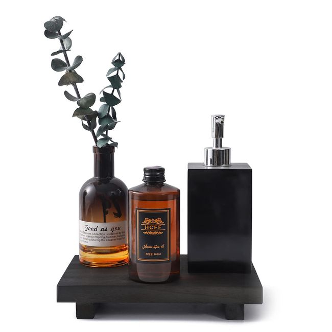 Small Bathroom Counter Organizer Wooden Decorative Trays Rectangular Cosmetic Holder for Kitchen, Soap, Lotion Bottle, Plant, Cosmetic, Retro Black