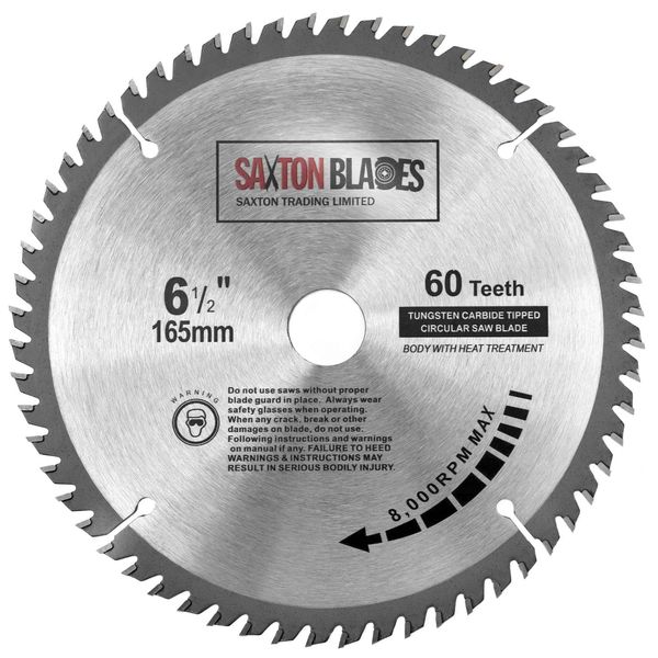 Saxton TCT Circular Wood Saw Blade 165mm x 20mm (16mm Ring) x 60 Teeth Compatible with Bosch Makita etc