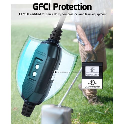 EP GFCI Replacement Plug - 15A 2-Prong Non-Grounded, Auto-Monitoring & Manual Reset, UL Listed for Power Tools, Lawn Equipment, Appliances - 1 Pack (Black)