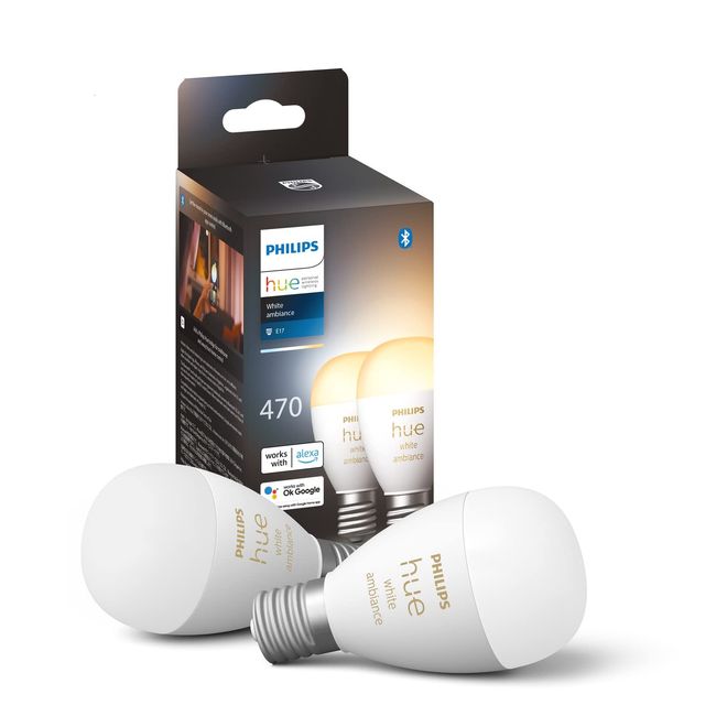 Philips Hue Smart Light Bulb E17 40W White Gradient Set of 2 - Philips Hue LED Light, Smart Light, Alexa Compatible Lighting, 470lm, Daylight White, Dimmable, Toning, Smart Home, Indirect Lighting,