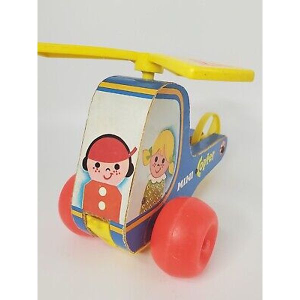 Fisher Price 1970 Mini Copter #448 Wood Toy Helicopter Made in USA