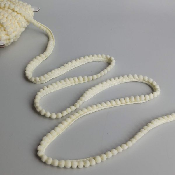Mini Pom Pom Bobble Plain Trim - 22 Colours (Cream) 5 Metres