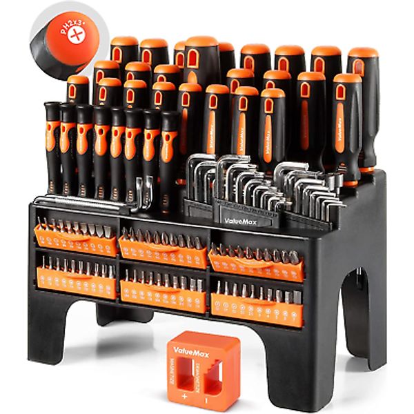 126PC Magnetic Screwdriver Set with Plastic Racking Organizer, Magnetizer Demagn