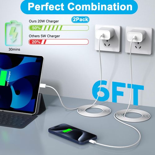 iPhone 16 15 Charger Fast Charging,iPad Fast Charger USB C Fast Charger Apple iPad Charger 2Pack 6FT Type C USBC to C Woven Charging Cables Cord Block for iPhone 16 Pro Max/15 Plus,iPad Pro/Air/Mini